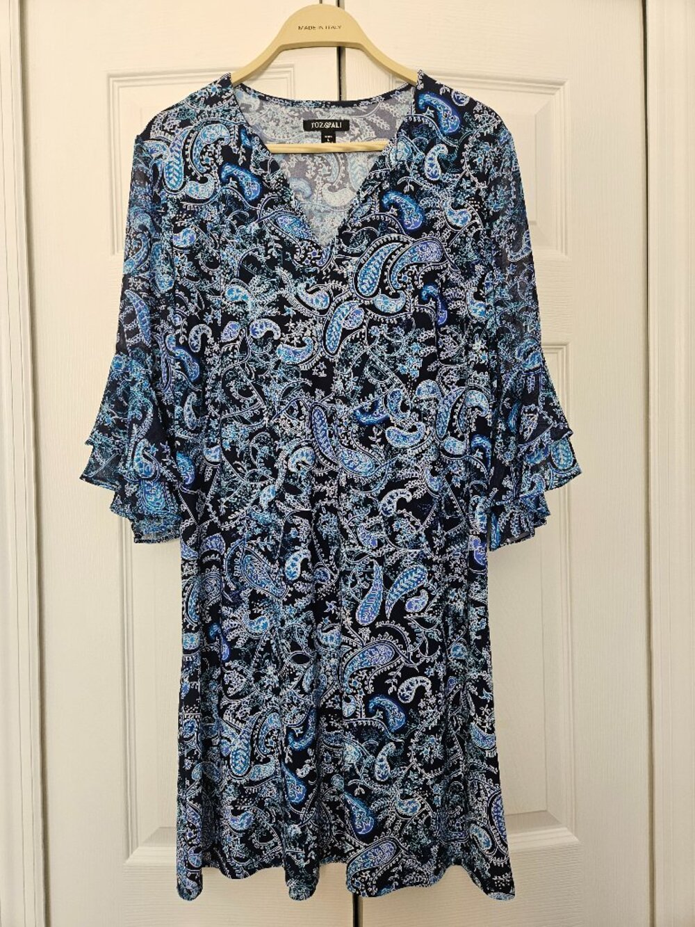 Petite Blue Shift V-Neck Dress - Long Sleeves